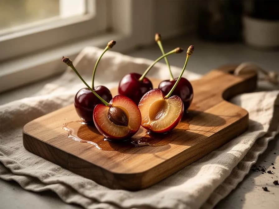 Sauerkirschbaum mit feinem Maschenvogelschutznetz zum Schutz der reifenden Früchte abgedeckt