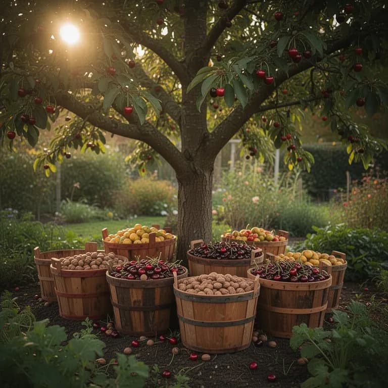Glossy deep red sweet cherries ripening on the branch surrounded by dark green foliage