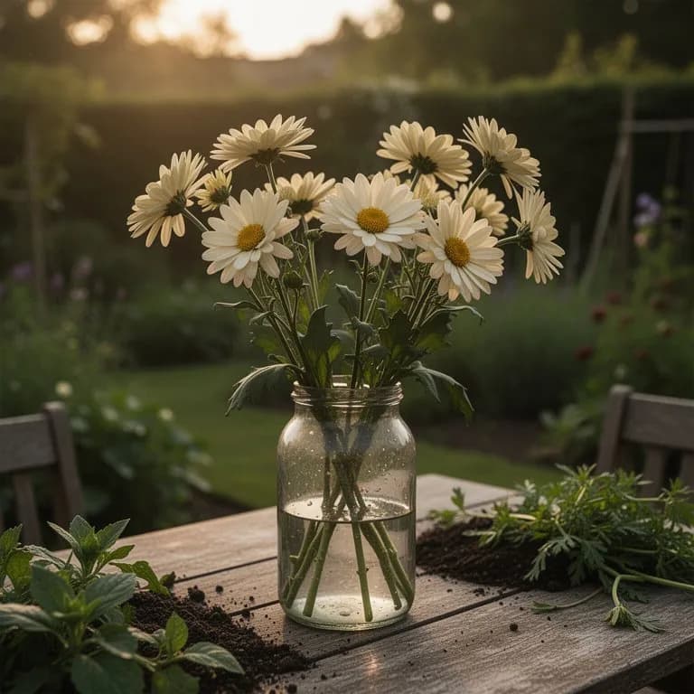 Jardinera cortando tallos de aster chino para arreglos florales en un jardin de otono
