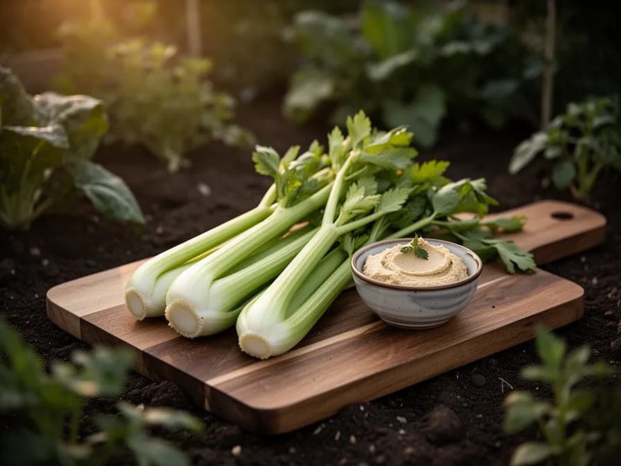 Chinese celery cut into segments being stir-fried in a wok with garlic