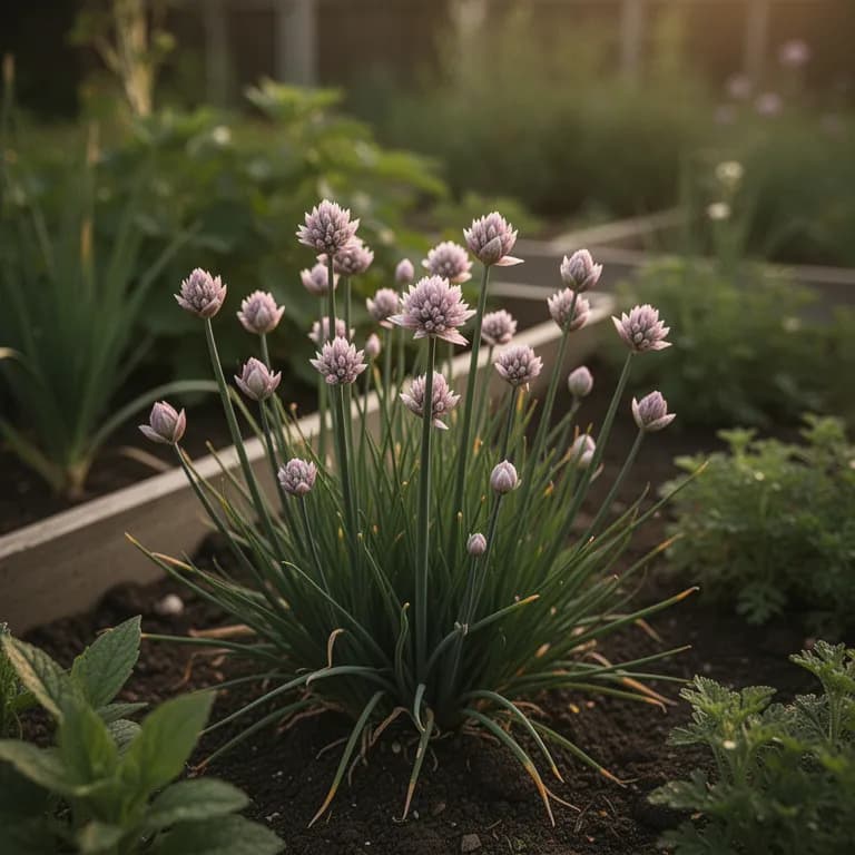 Purple chive blossoms in full bloom