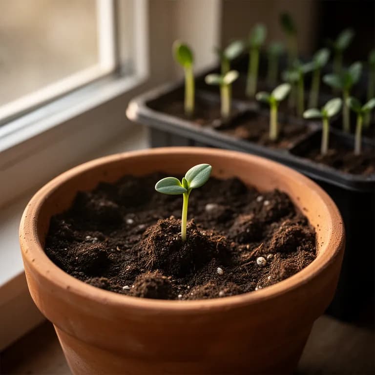 Young chive seedlings emerging from soil