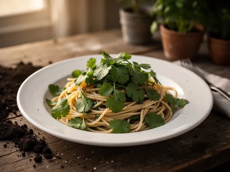 Cuenco de salsa verde de cilantro recién preparada con chips de tortilla