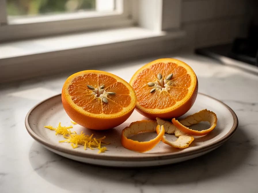 Hands peeling a ripe clementine revealing juicy bright orange segments