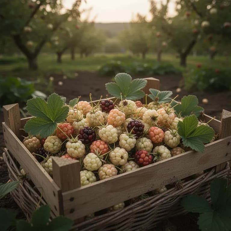 Reife goldbraune Moltebeeren an der Pflanze