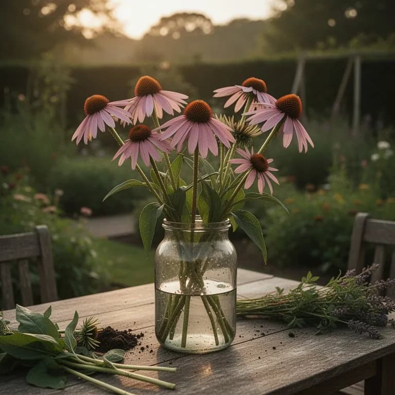 Frisch geerntete Echinacea-Wurzeln, gereinigt und zum Trocknen bereit