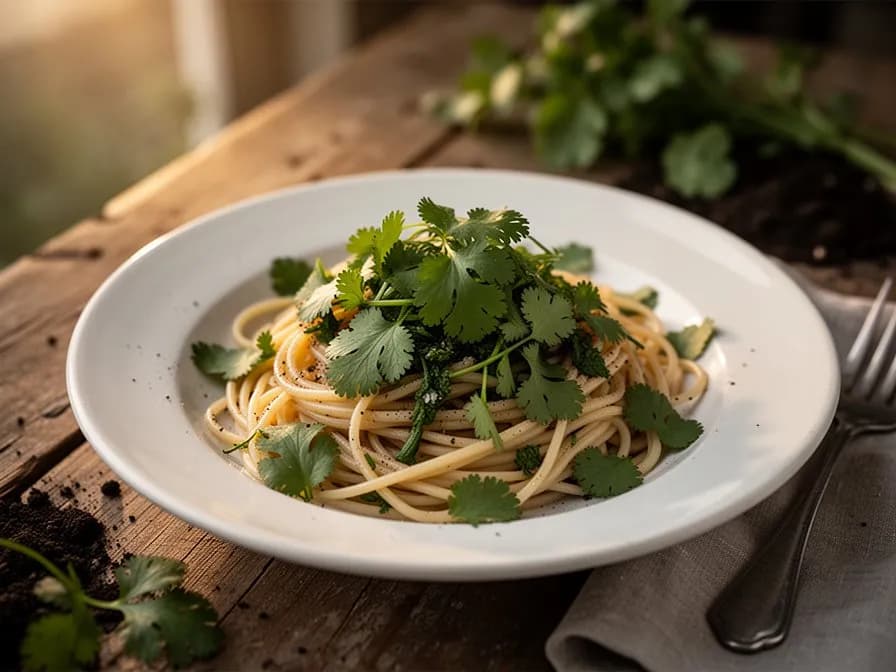 Salsa verde recién hecha con hojas de cilantro picadas, tomatillos y lima en un mortero de piedra