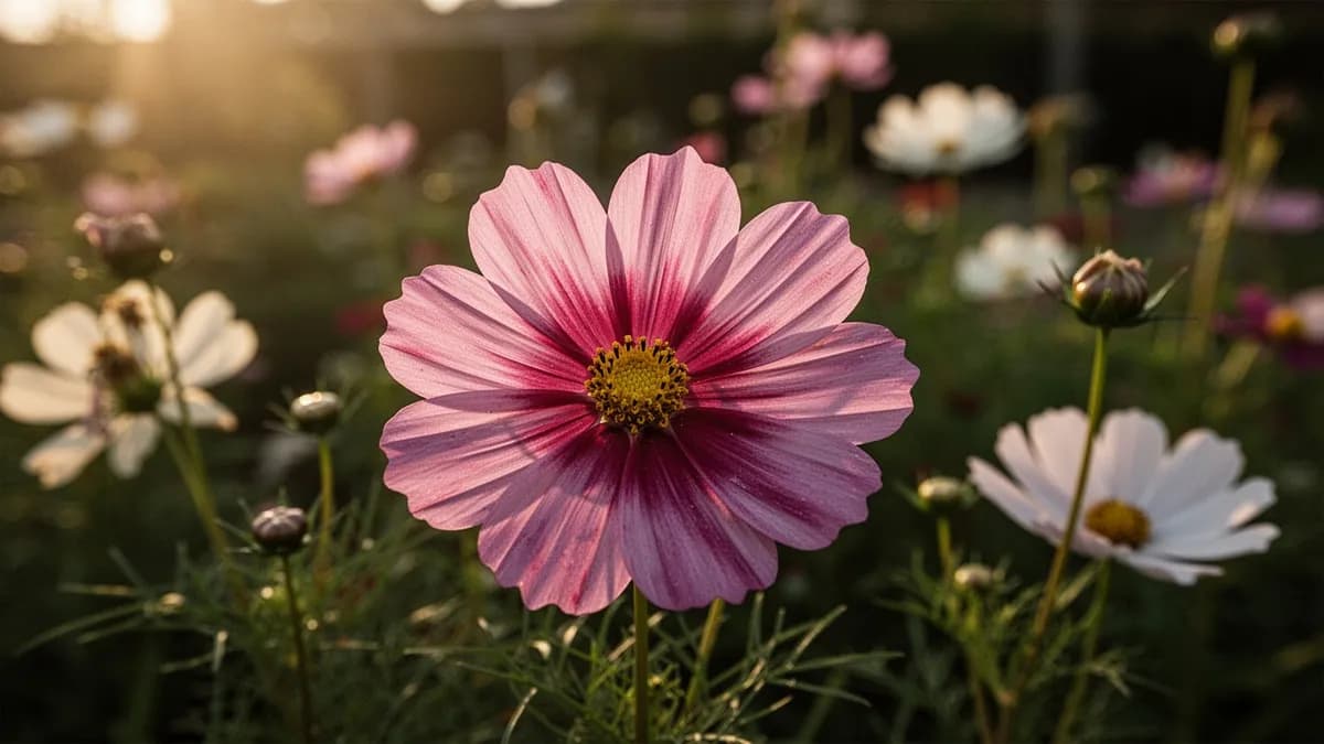 Mariposa alimentándose de una flor de cosmos