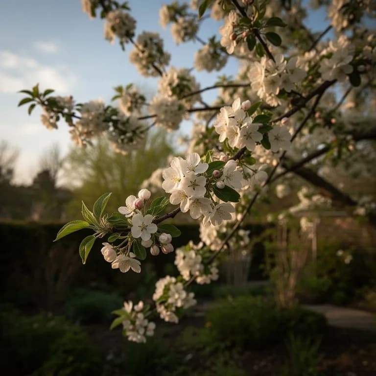 Üppige Trauben blassrosa Zierapfelblüten bedecken jeden Ast vor einem strahlend blauen Frühlingshimmel