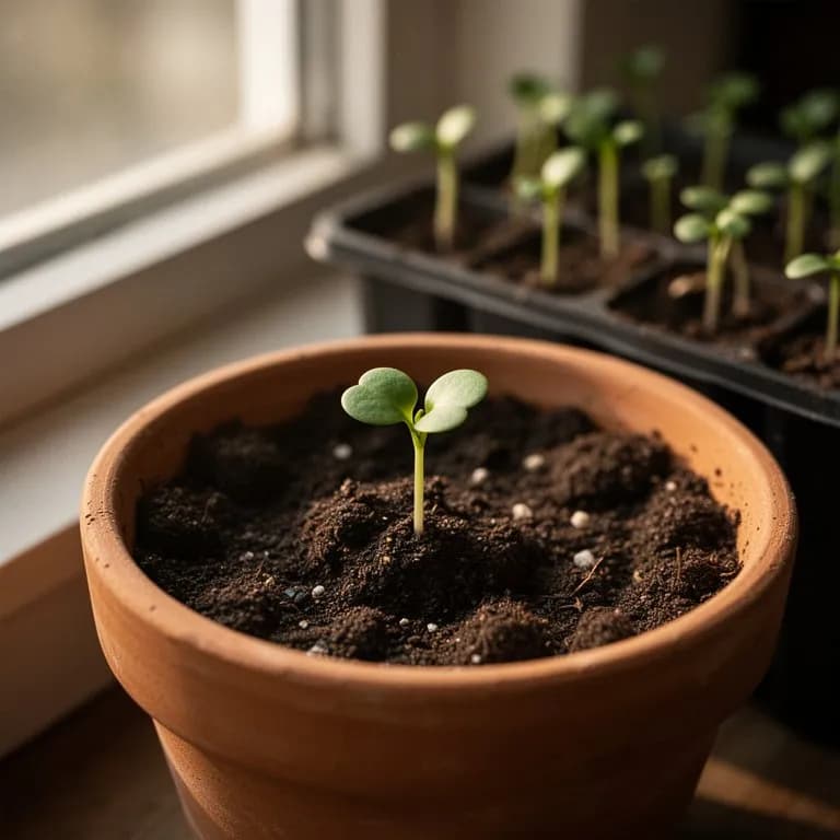 Tiny garden cress sprouts emerging densely from a shallow tray on a windowsill