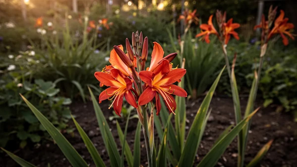 Bulbos de crocosmia listos para plantarse en primavera con puntos de crecimiento visibles