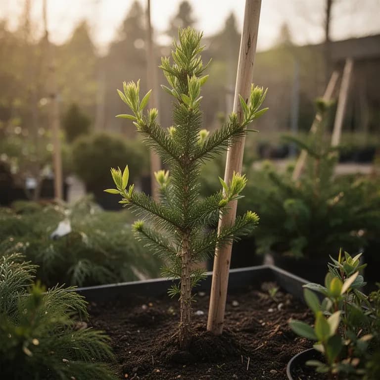 Nahaufnahme von Cryptomeria japonica-Nadeln, spiralförmig entlang des Zweiges angeordnet