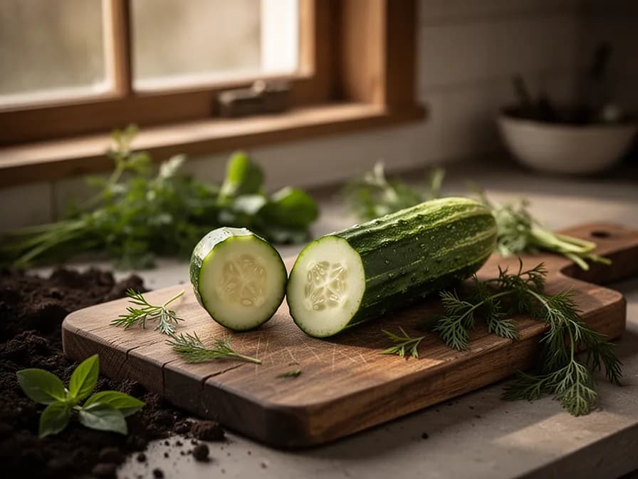 Frische Gurke in Scheiben geschnitten mit hellgrünem Inneren