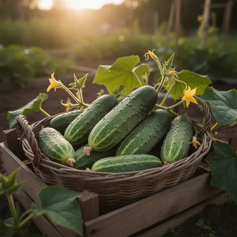 Frisch geerntete Gurken verschiedener Größen in einem Korb