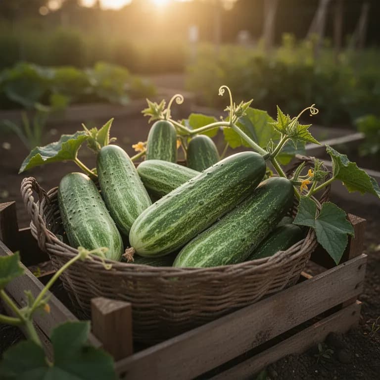 Freshly harvested Armenian cucumbers showing pale green ribbed skin at ideal 12-18 inch length