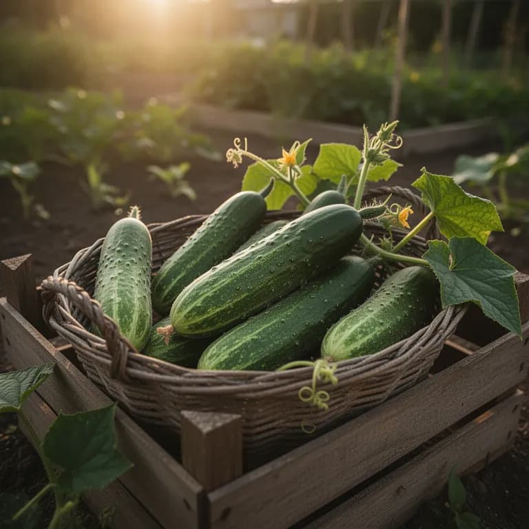 Freshly harvested English cucumbers with smooth dark green skin on a cutting board