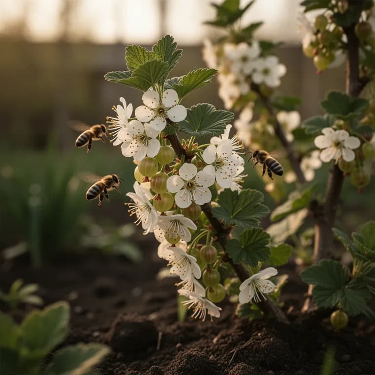 Small yellow-green flowers on a red currant bush in spring