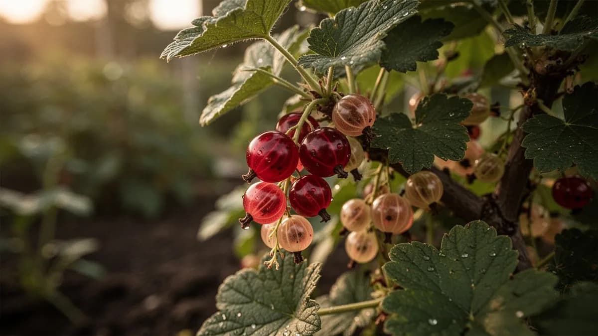 Tallos desnudos y en reposo de grosellero blanco con corteza plateada en un jardín invernal