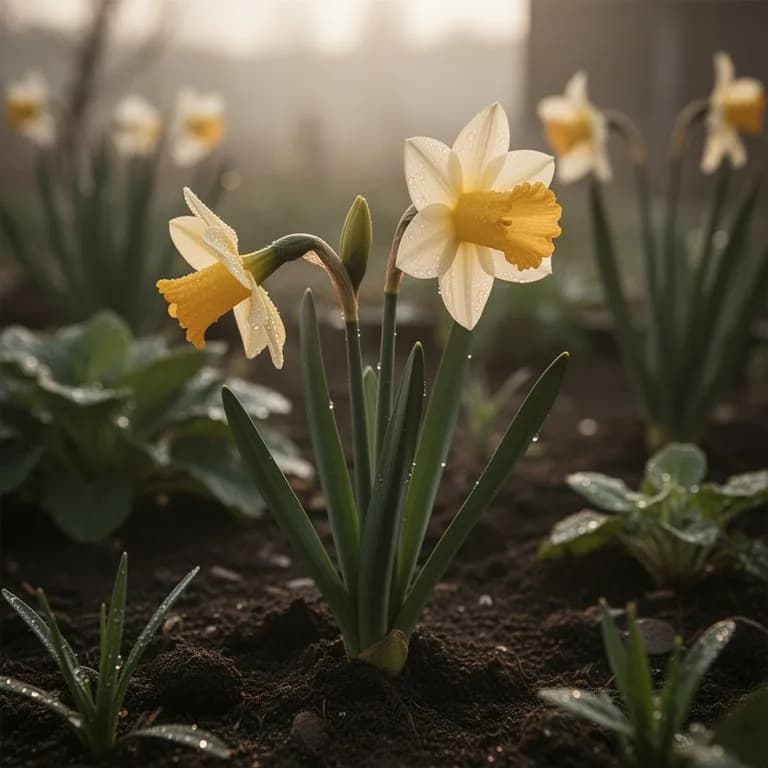 Büschel von Miniatur-Narzissen in voller goldener Blüte