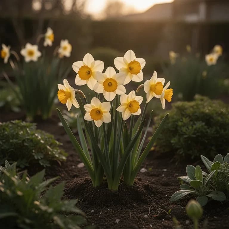 Varias variedades de narciso en miniatura mostradas una al lado de otra con una gama de colores