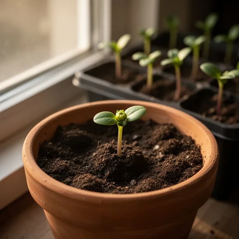 Tuberculo de dalia bola brotando a comienzos de la primavera