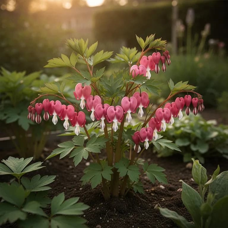 Flores de corazón sangrante blancas puras de la variedad Alba colgando de un tallo arqueado