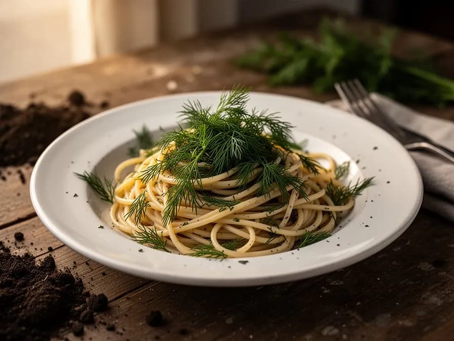 Gegrilltes Lachsfilet mit einer großzügigen Garnitur aus gehacktem frischem Dill und Zitronenspalten