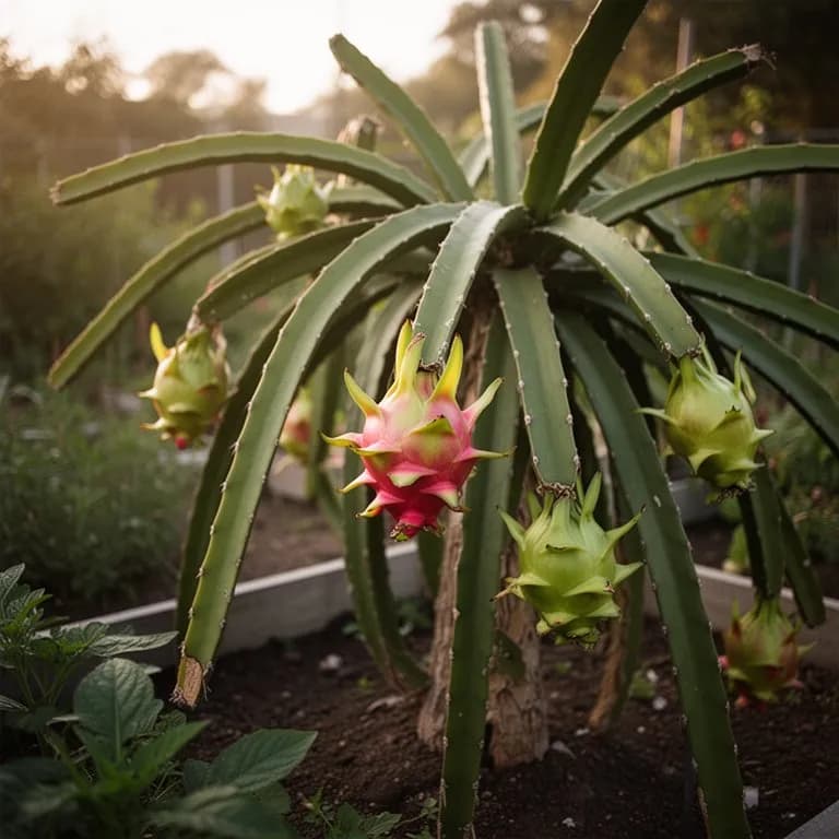 Gardener pruning dragon fruit cactus arms