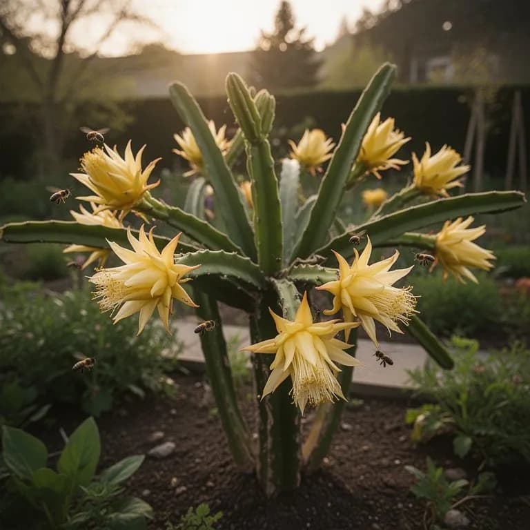 Gran flor blanca nocturna del cactus de pitahaya amarilla