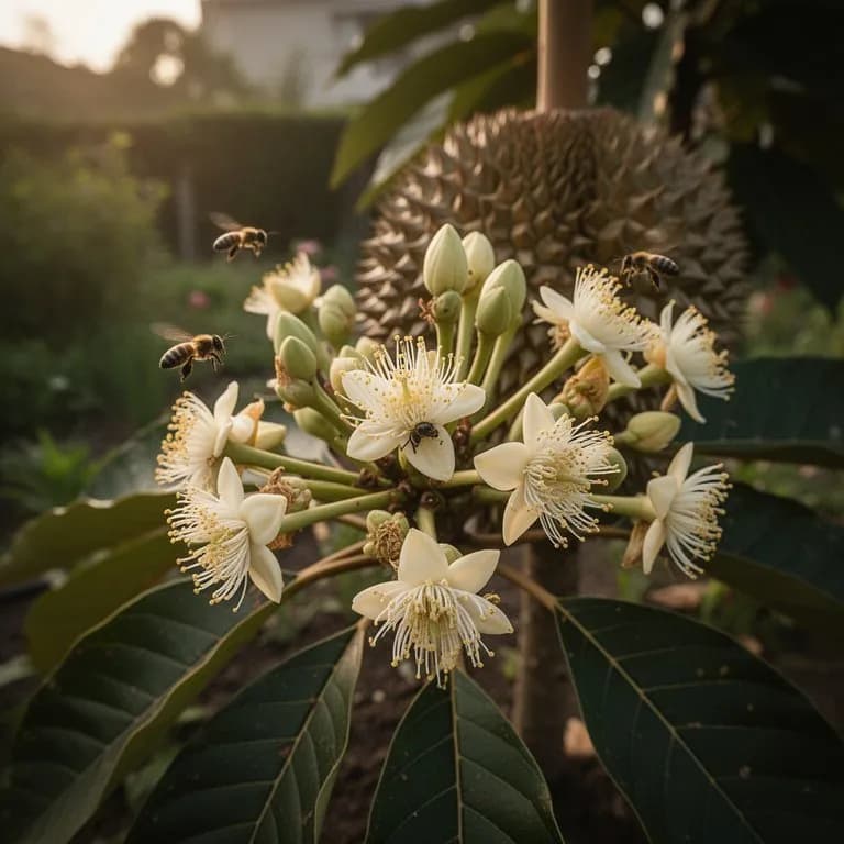 Flores caulifloras de durian que emergen directamente del tronco