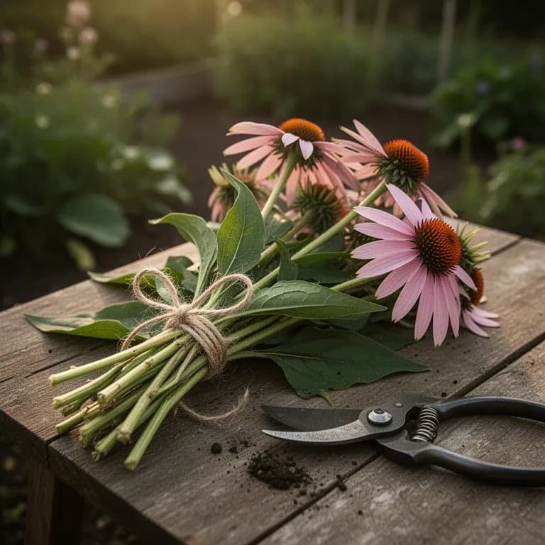 Cabezas de semillas secas de equinácea erguidas en un jardín invernal con escarcha sobre los conos espinosos