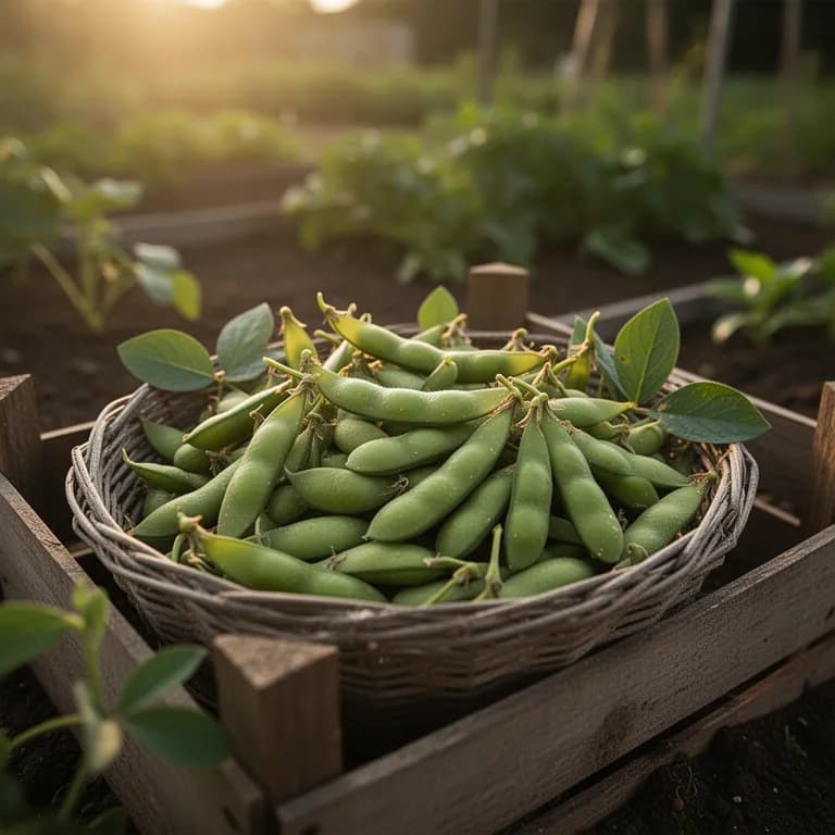 Frisch geerntete Edamame-Hülsen in einem Sieb