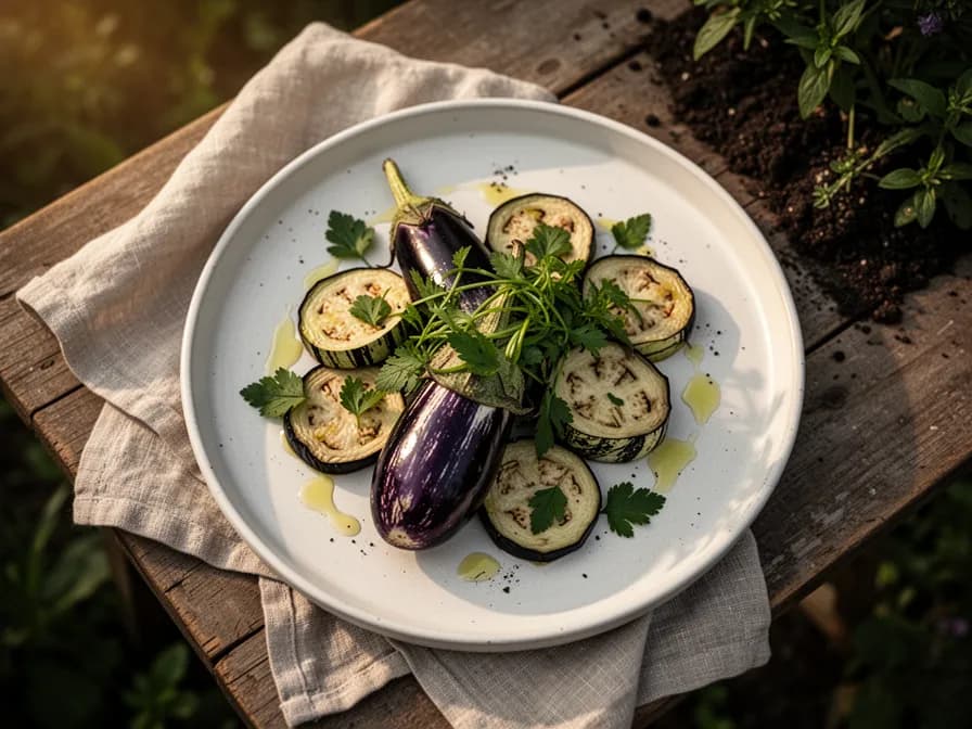 Grilled Graffiti Eggplant with Herb Oil