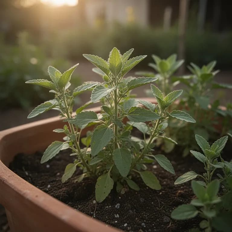 Freshly harvested bundle of bright green epazote sprigs with serrated leaves tied with twine