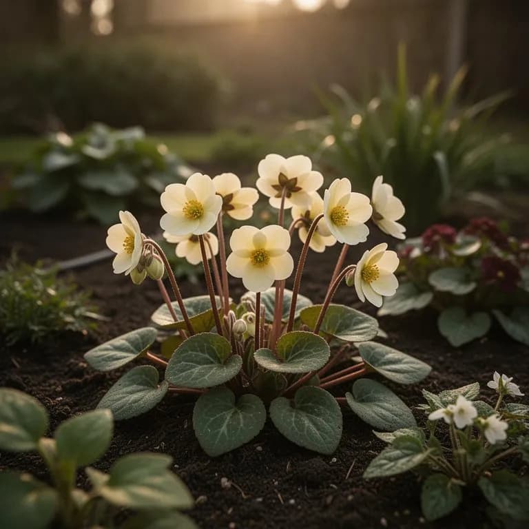 Epimedium-Blätter mit kräftiger roter und burgunderroter Herbstfärbung