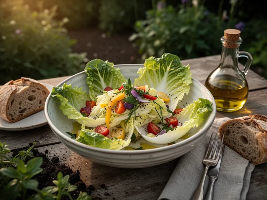 Frischer Eskariol-Salat mit gehobeltem Parmesan und warmer Vinaigrette