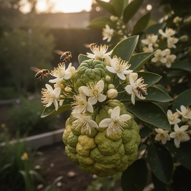Flores blancas de etrog con estambres amarillos