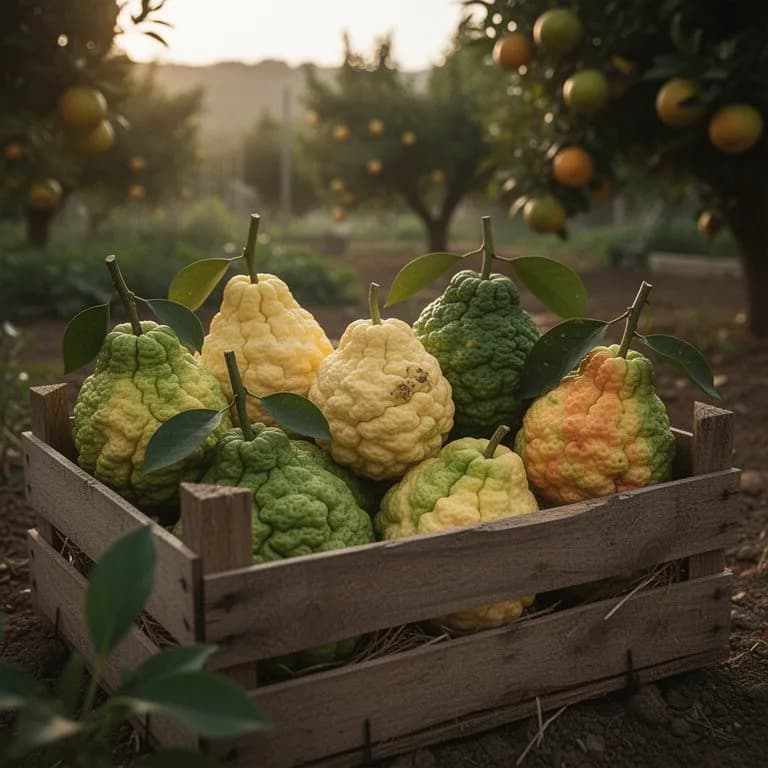 Cidra etrog madura colgando de una rama