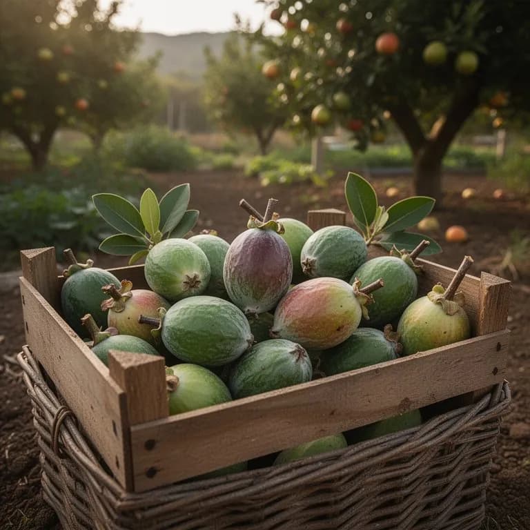 Reife Feijoa-Früchte am Zweig