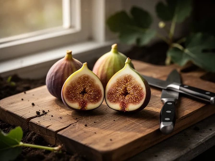 Cross-section of a ripe fig showing pink flesh and seeds