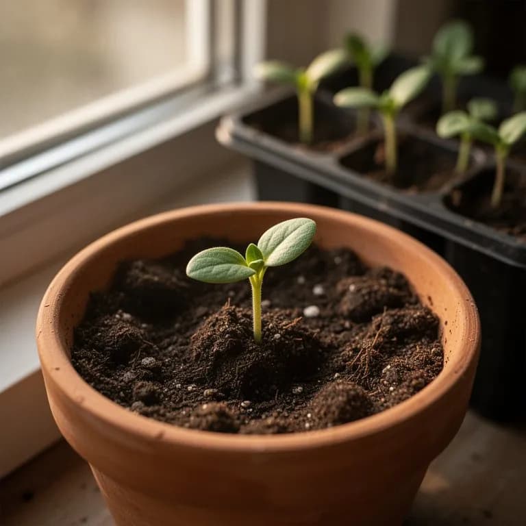 Gaillardia seedling emerging from soil