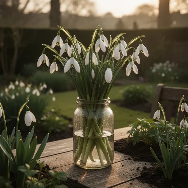 Anschwellende grüne Samenkapseln von Galanthus elwesii nicken an verlängerten Stielen nach der Blüte
