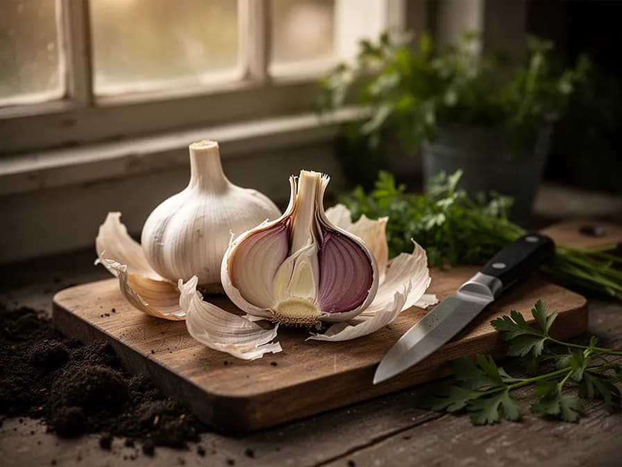 Braided softneck garlic hanging for decorative storage