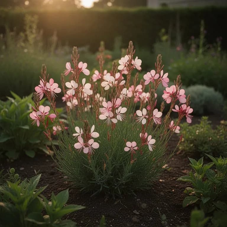 Varios cultivares de gaura, entre ellos Siskiyou Pink, Whirling Butterflies y Passionate Blush