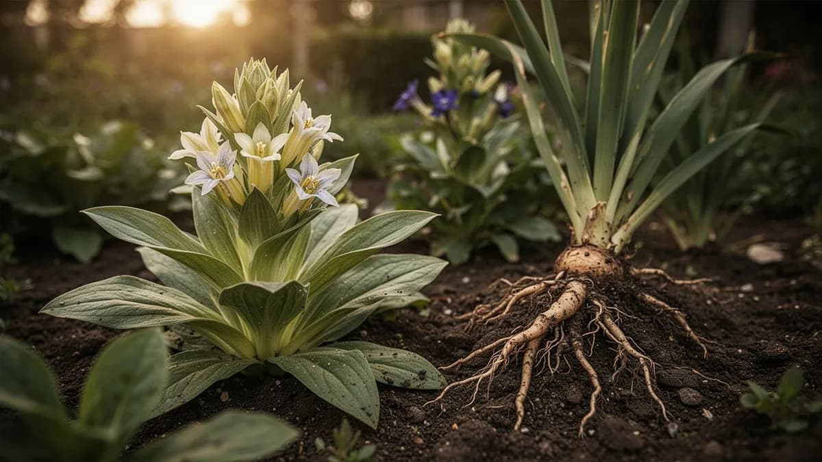 Genciana creciendo en su hábitat natural de pradera alpina