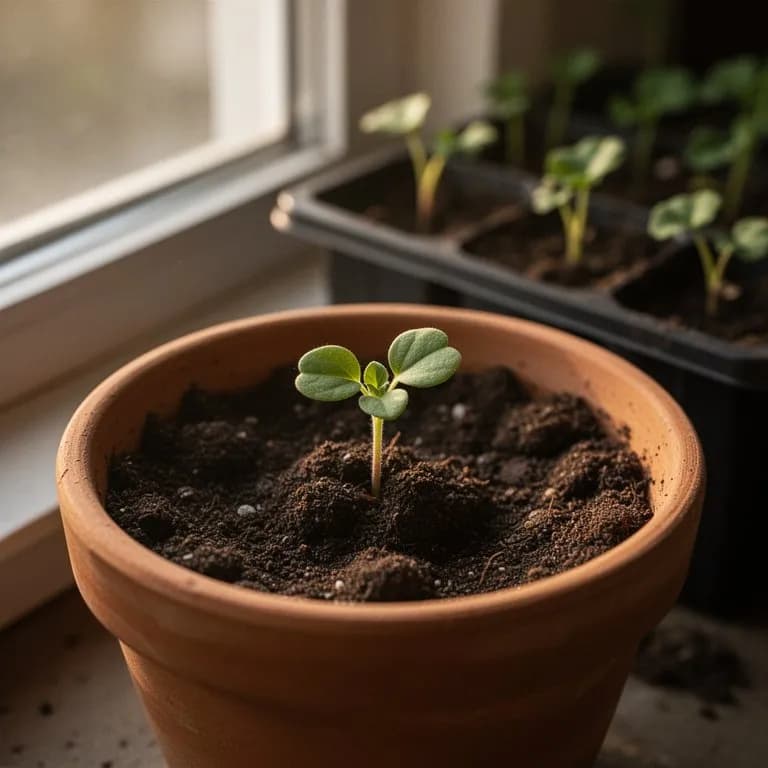 Young rose geranium cutting rooting in a small pot