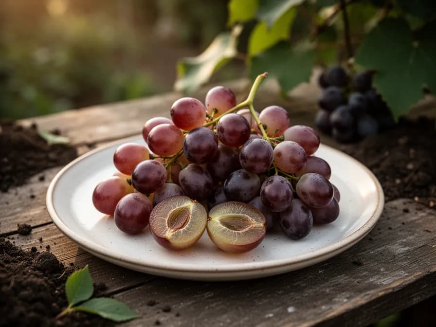 Traubenrispe zeigt die Véraison mit Beeren, die sich von grün zu violett verfärben