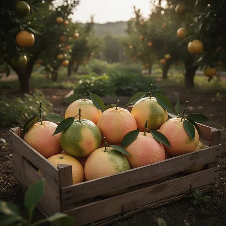 Manos cosechando un pomelo dorado maduro del árbol con tijeras de poda