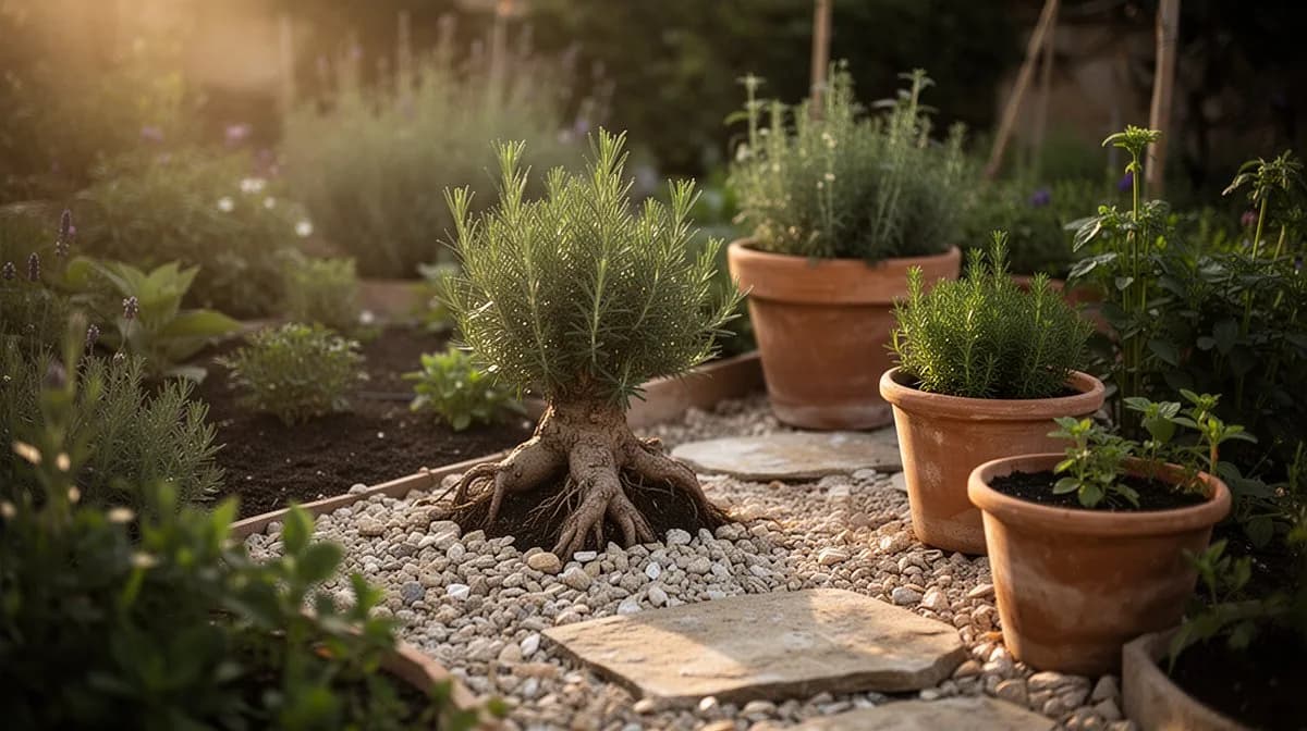 Raíz de grava creciendo en un jardín naturalista para polinizadores junto a gramíneas nativas y equináceas