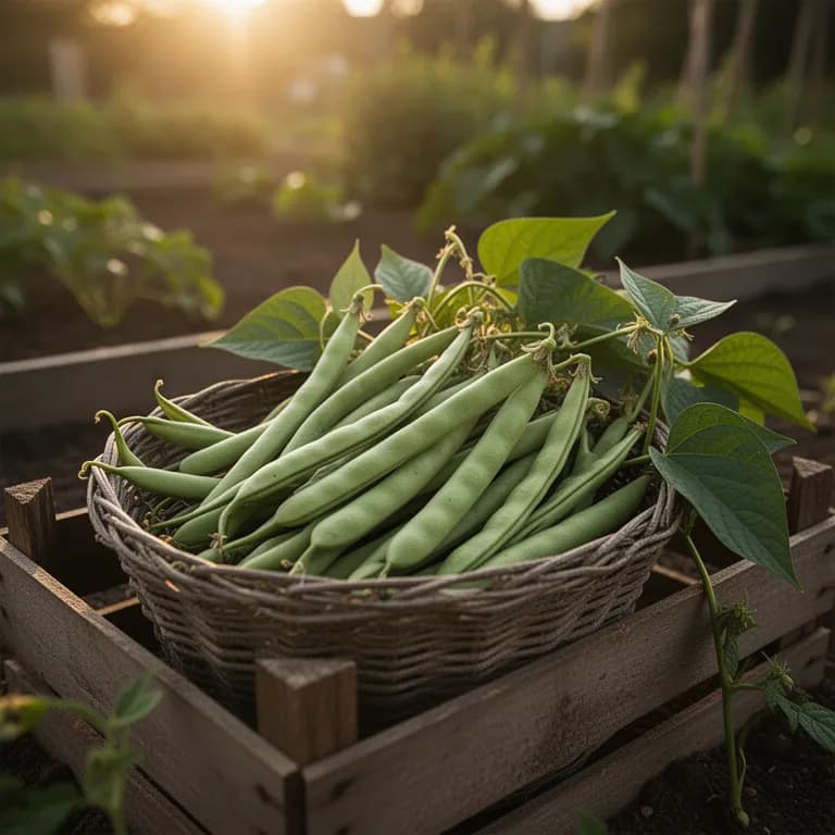 Handvoll frisch gepflückter grüner Bohnen